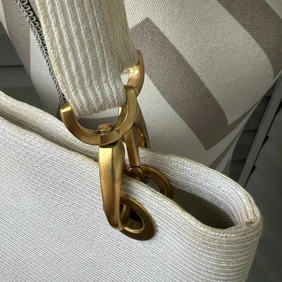 Eric Javits Women's Squishee Tote White Classic Double Strap Gold Hardware - Picture 6 of 16